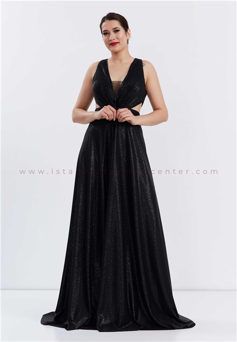 SAN FİORESleeveless Maxi Chiffon Column Regular Black Wedding Dress Snf2263syh