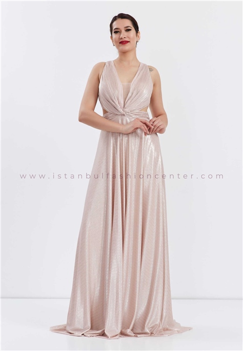 SAN FİORESleeveless Maxi Chiffon Column Regular Pink Wedding Dress Snf2263pud