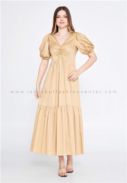 SAYShort Sleeve Midi Polyester Column Regular Beige Casual Dress Say2315121bej