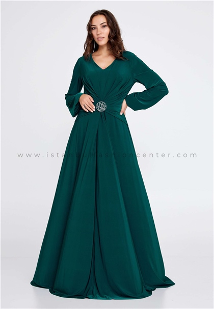 SEBRA DNZ FASHOINLong Sleeve Maxi Satin Column Regular Green Wedding Dress See7000ysl