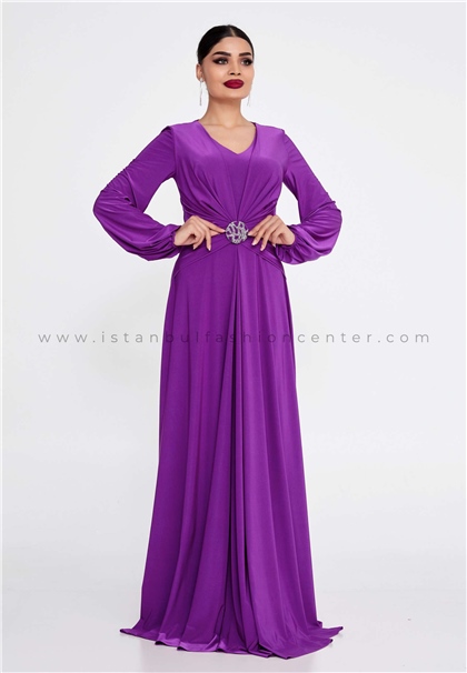 SEBRA DNZ FASHOINLong Sleeve Maxi Satin Column Regular Fuchsia Wedding Guest Dress See7000fus