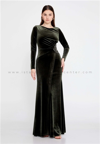 SEE LİNELong Sleeve Maxi Velvet Mermaid Regular Green Evening Dress See5670-1hak