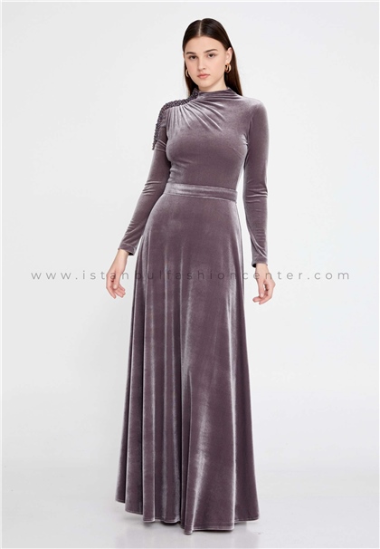 SEE LİNELong Sleeve Maxi Velvet Mermaid Regular Beige Evening Dress See5725-1vız