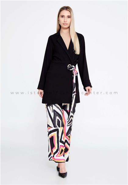 SELAM 1990Long Sleeve Viscose Patterned Regular Black Fuchsia Two-Piece Outfit Slmag-s5309fus