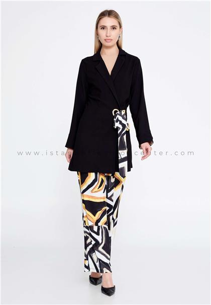 SELAM 1990Long Sleeve Viscose Patterned Regular Black Yellow Two-Piece Outfit Slmag-s5309sar