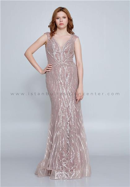 SERA BELLA by SafaSleeveless Maxi Tulle Mermaid Regular Pink Wedding Guest Dress Srb222072gul