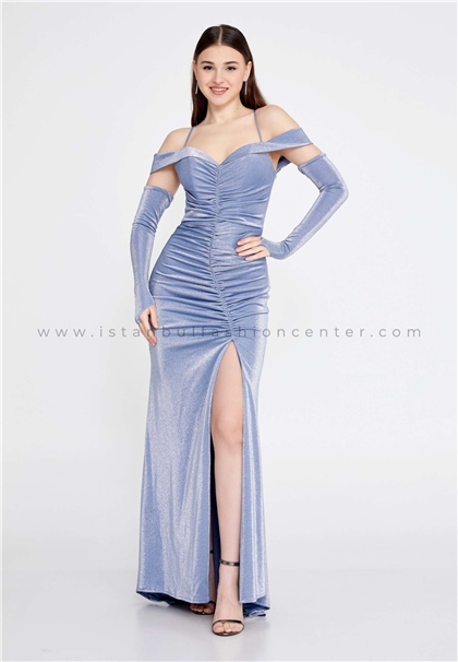 SESTO SENSOOff Shoulder Maxi Lycra Bodycon Regular Blue Evening Dress Ses2756bmv