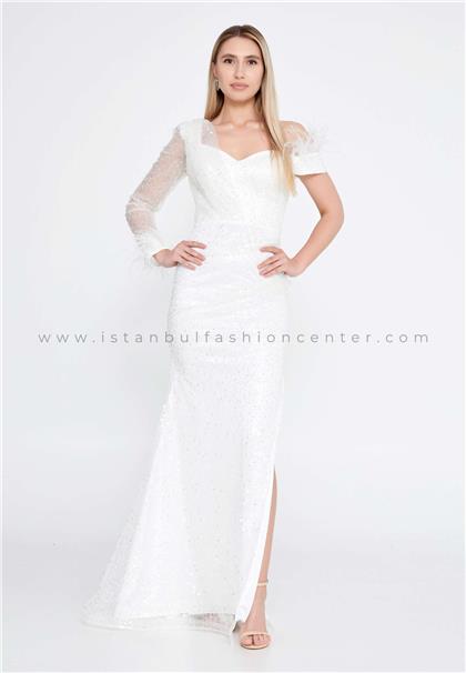 SHECCALong Sleeve Maxi Sequin Mermaid Regular White Wedding Guest Dress Shc63987ekr
