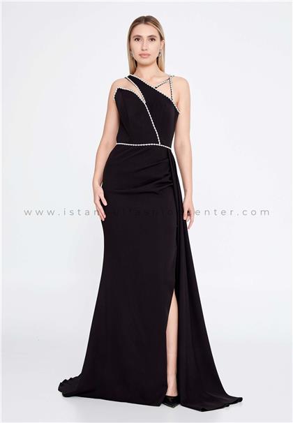 SHECCASleeveless Maxi Crepe Column Regular Black Wedding Guest Dress Shc63981syh