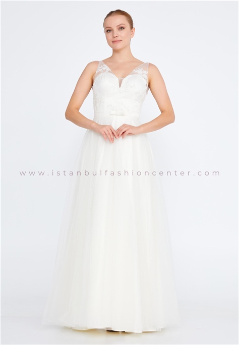 SMYRNA NOVIAS BRIDAL Sleeveless Maxi Tulle Regular Ecru Bridal Dress Snv0610kem