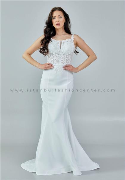 SMYRNA NOVIAS BRIDALSleeveless Maxi Crepe Regular Ecru Wedding Dress Snv2301kıb