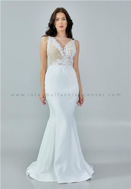 SMYRNA NOVIAS BRIDALSleeveless Maxi Crepe Regular Ecru Wedding Dress Snv2317kıb