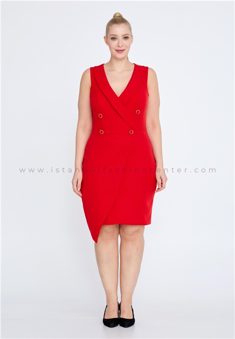 STN BULAVA Sleeveless Mini Crepe Column Plus Size Red Cocktail Dress Stn5056kir