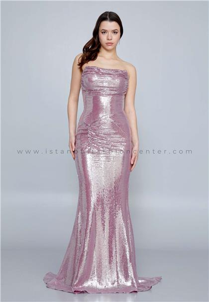 TIAHStrapless Maxi Sequin Fit & Flare Regular Purple Wedding Guest Dress Tah5050gkr