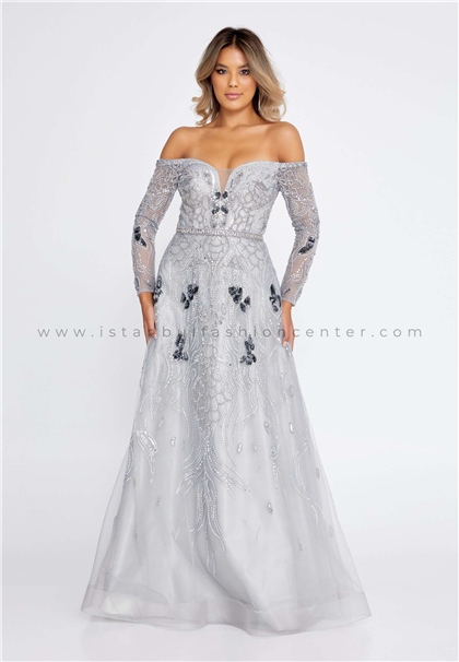 TIARAMid-Length Maxi Tulle A - Line Regular Silver Prom Dress Tar260537gmu