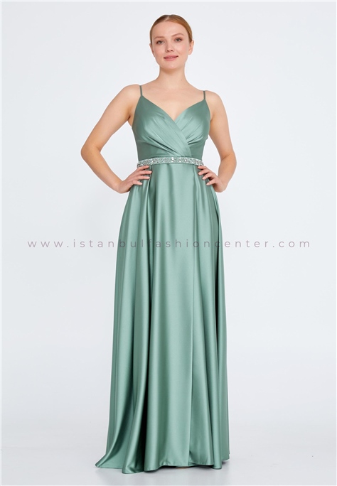 VIER Sleeveless Maxi Satin A - Line Regular Green Wedding Dress Vie1010cag