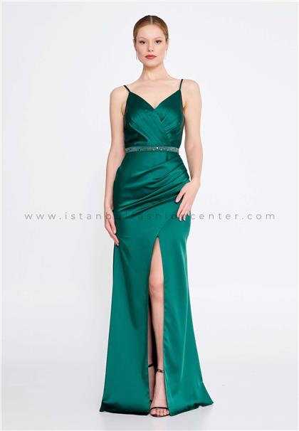 VIERSleeveless Maxi Satin Mermaid Regular Green Evening Dress Vıe23v-1340ysl