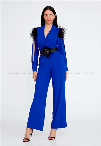 WM NELSLong Sleeve Crepe Regular Fit Regular Blue Evening Jumpsuit Wmn23w-12-10130sax