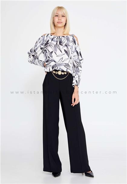 WM NELSLong Sleeve Satin Floral Regular Black White Two-Piece Outfit Wmn23y-40-41114syh