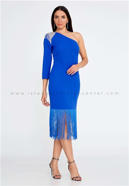 WM NELSMid-Length Mini Crepe Column Regular Blue Evening Dress Wmn23w-15-10940sak