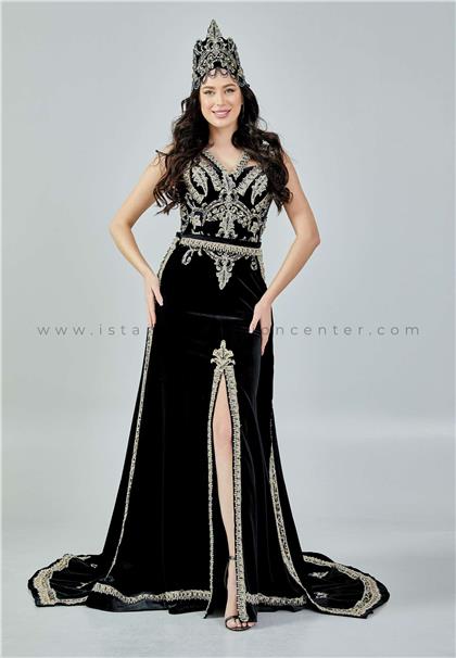 ZEHRA NUR WEDDİNG DRESSSleeveless Maxi Velvet Regular Black Engagement Dress Zhnzab4102syh