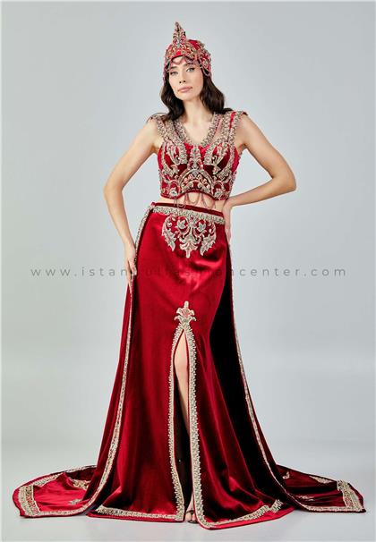 ZEHRA NUR WEDDİNG DRESSSleeveless Maxi Velvet Regular Red Engagement Dress Zhnzab4102kır