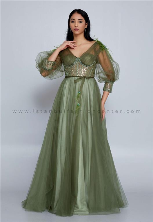 ALCHERA MidLength Maxi Tulle A Line Regular Green Prom Dress Alc3200