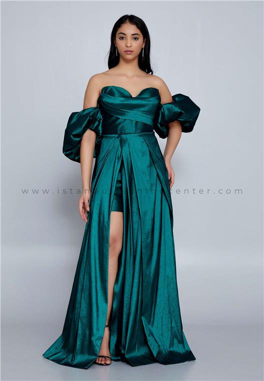 ALCHERA Off Shoulder Maxi Polyester Column Regular Green Prom Dress
