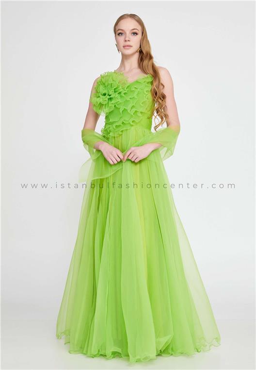 ALCHERA Strapless Maxi Tulle A Line Regular Green Prom Dress Alc3208elm