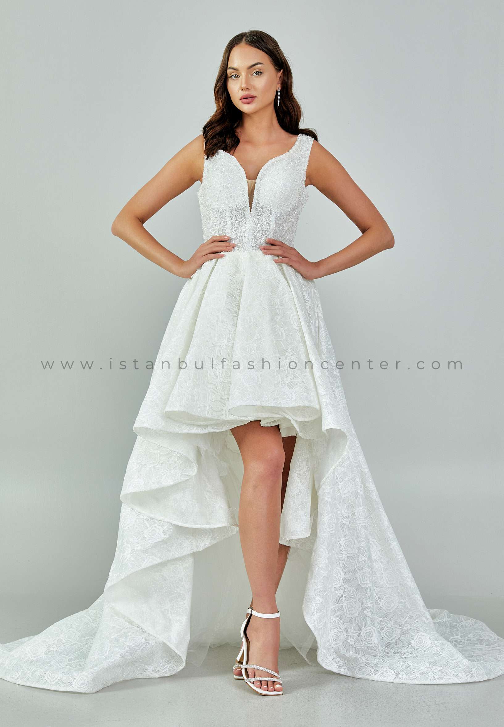 High front low hot sale back wedding dress