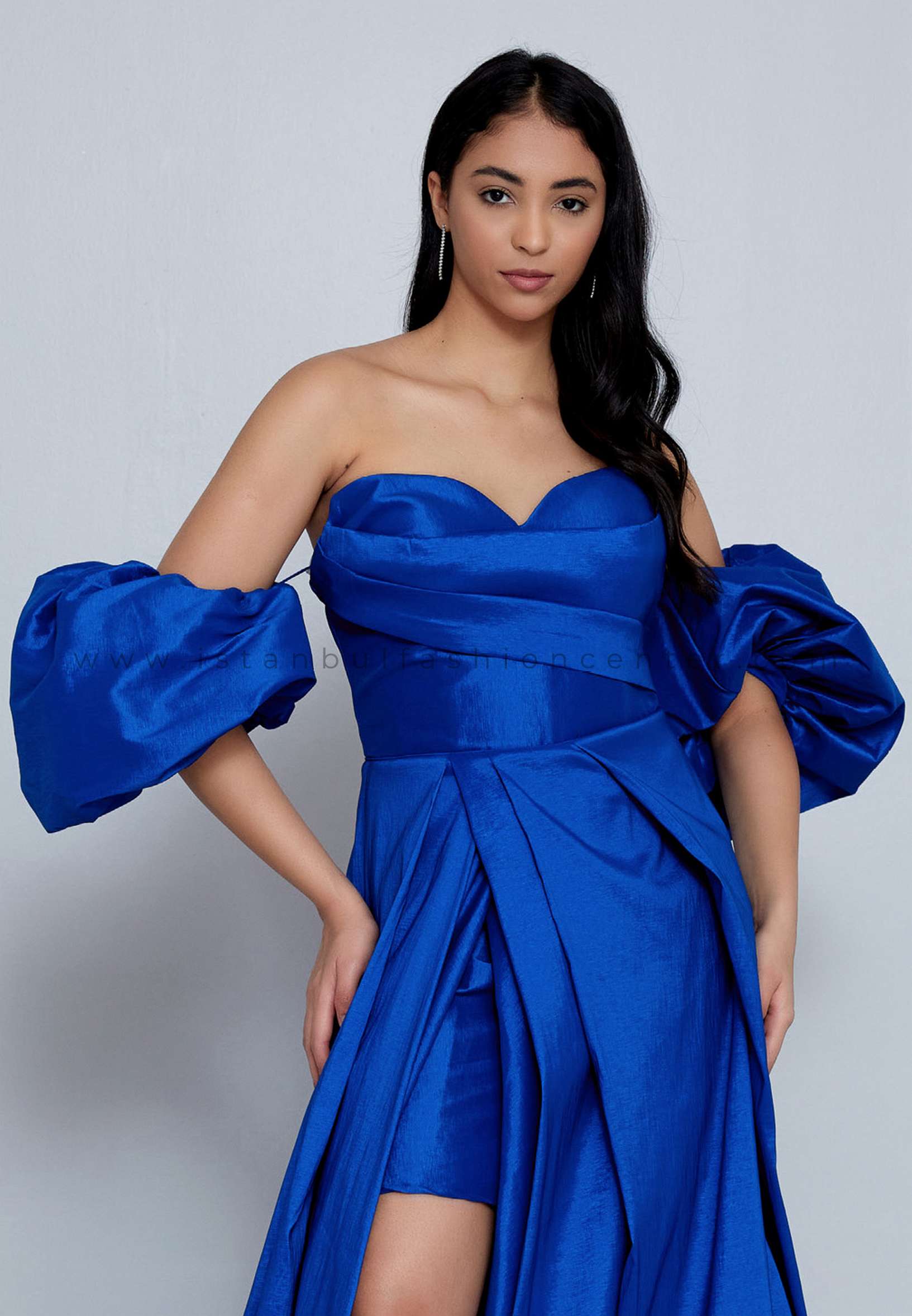 ALCHERA Off Shoulder Maxi Polyester Column Regular Blue Prom Dress