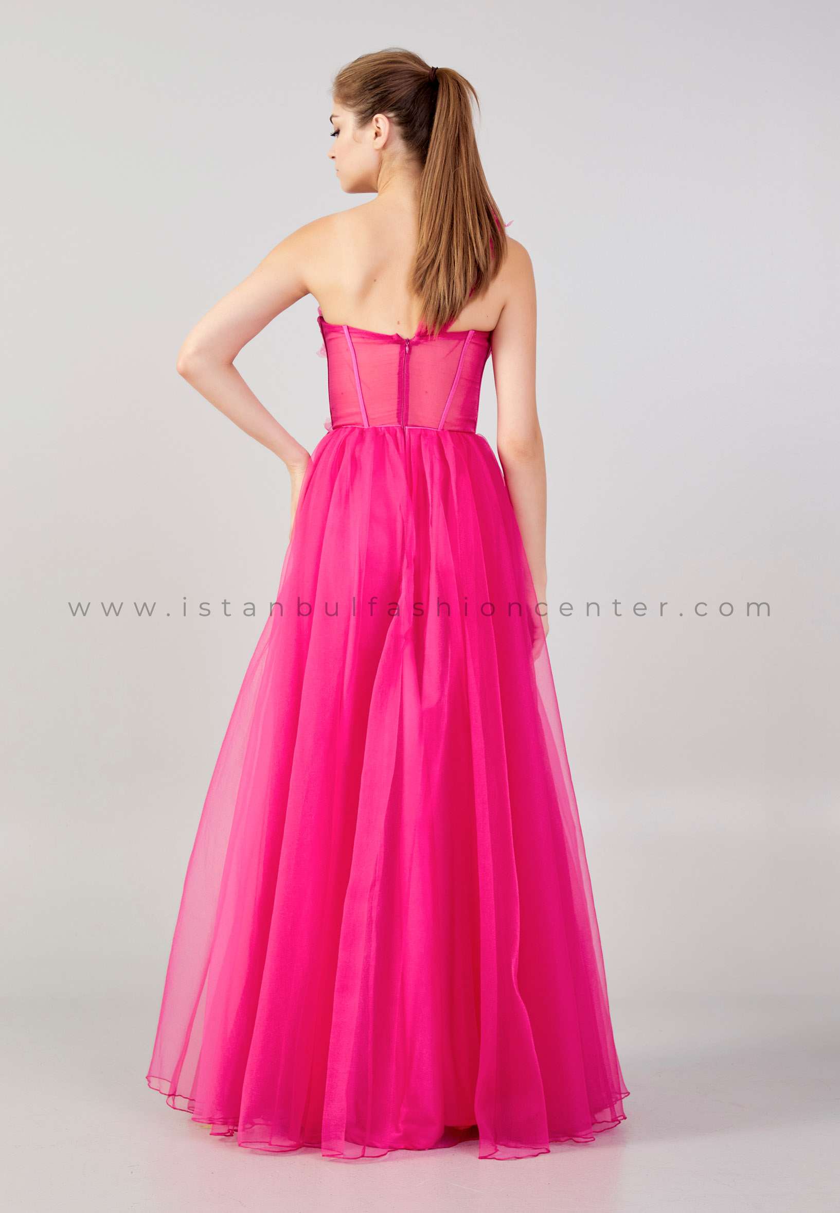 ALCHERA One Shoulder Maxi Tulle A Line Regular Fuchsia Prom Dress