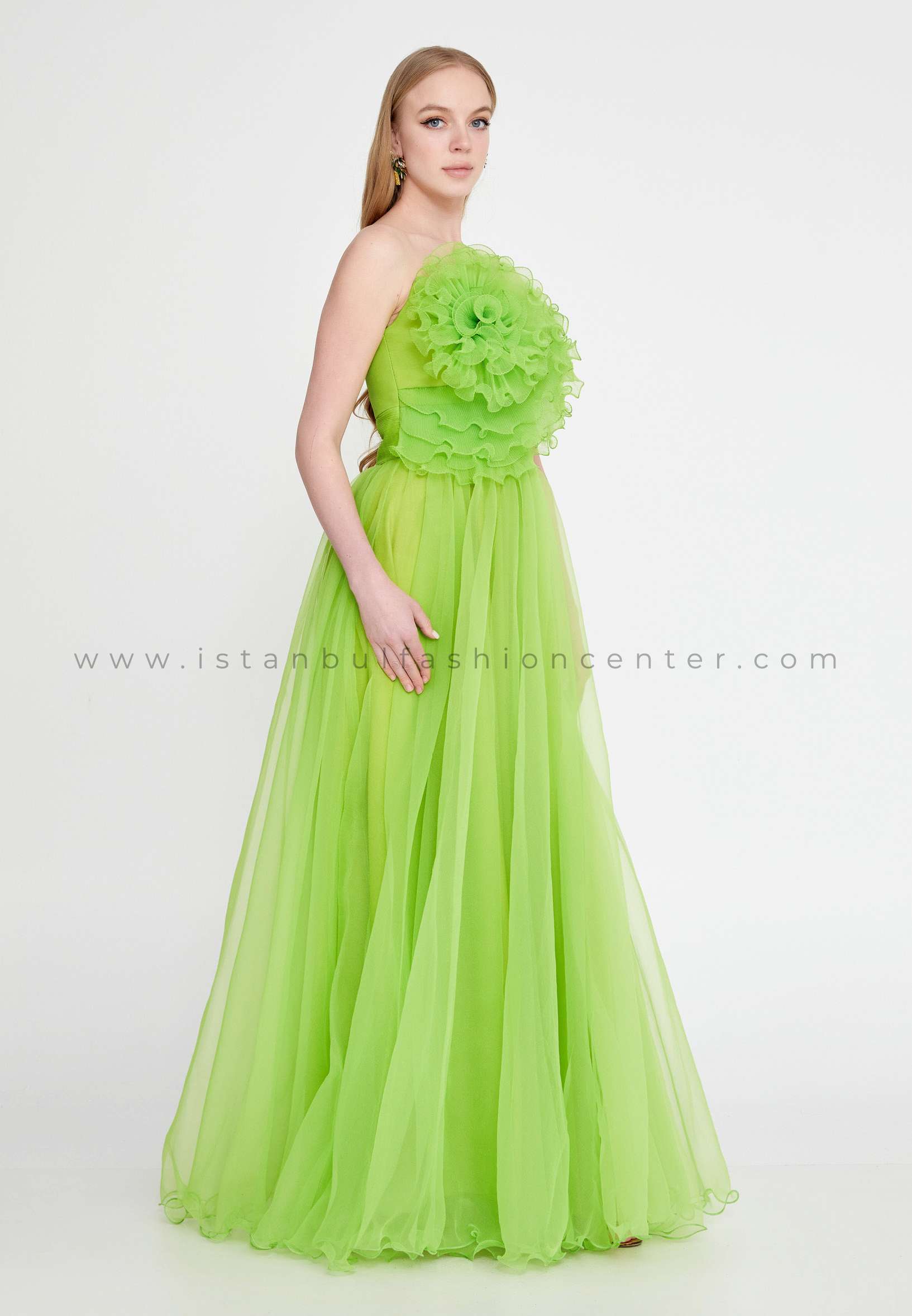 ALCHERA Strapless Maxi Tulle A Line Regular Green Prom Dress Alc3208elm