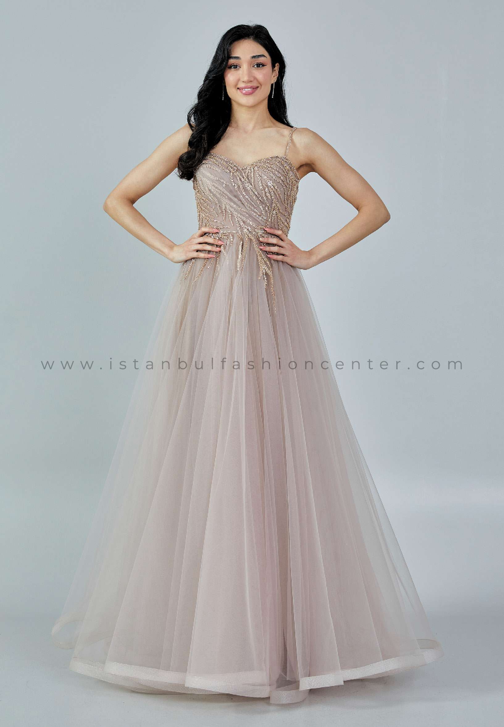 Sleeveless Maxi Tulle Regular Beige Engagement Dress Bsd000 4298v z