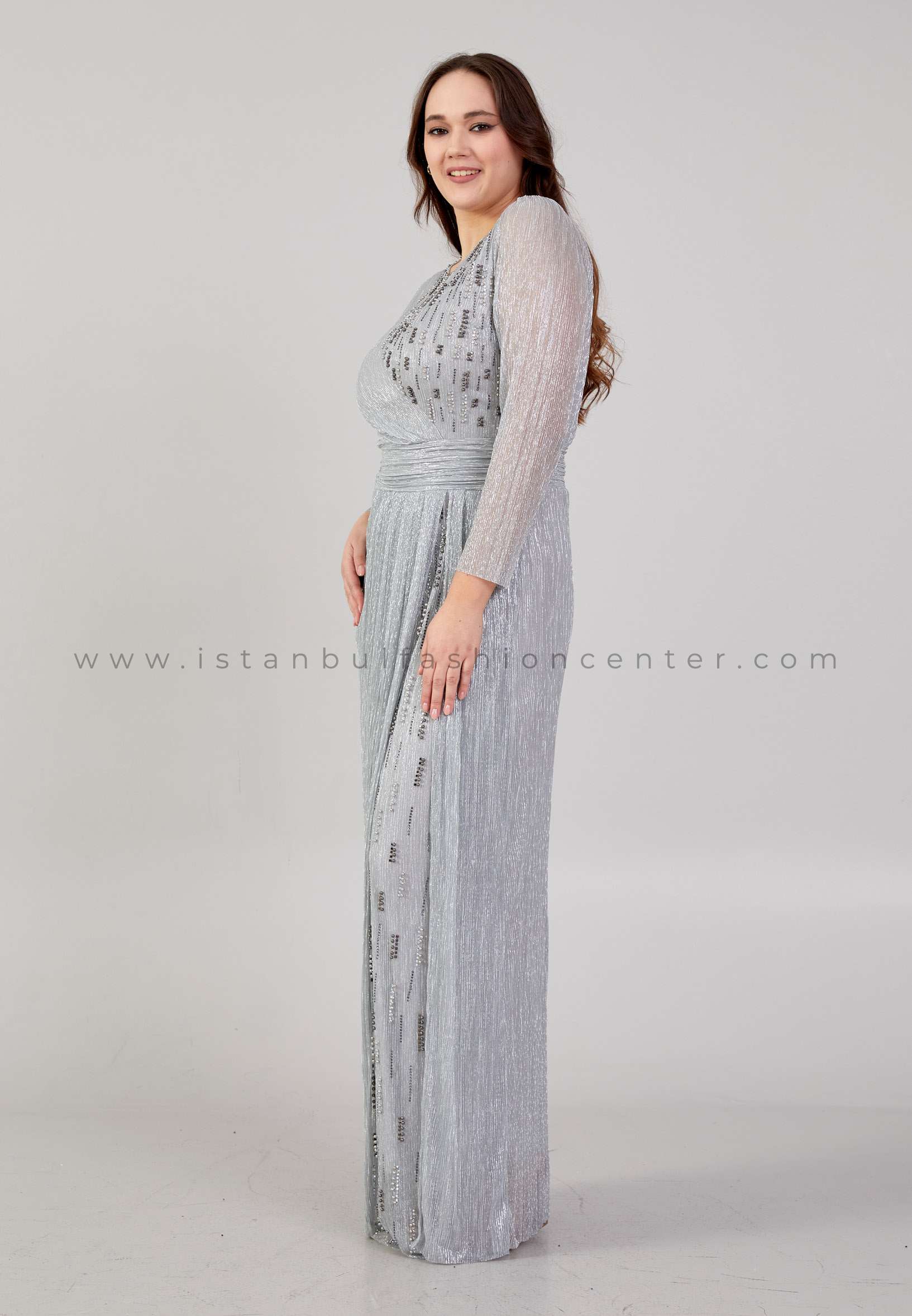 Silver Grey Chiffon Evening Dress