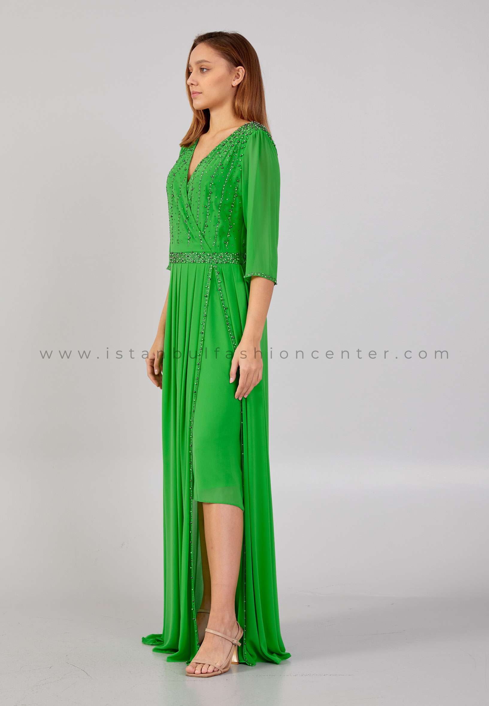 BDM CLUB Mid Length Maxi Chiffon Column Regular Green Evening