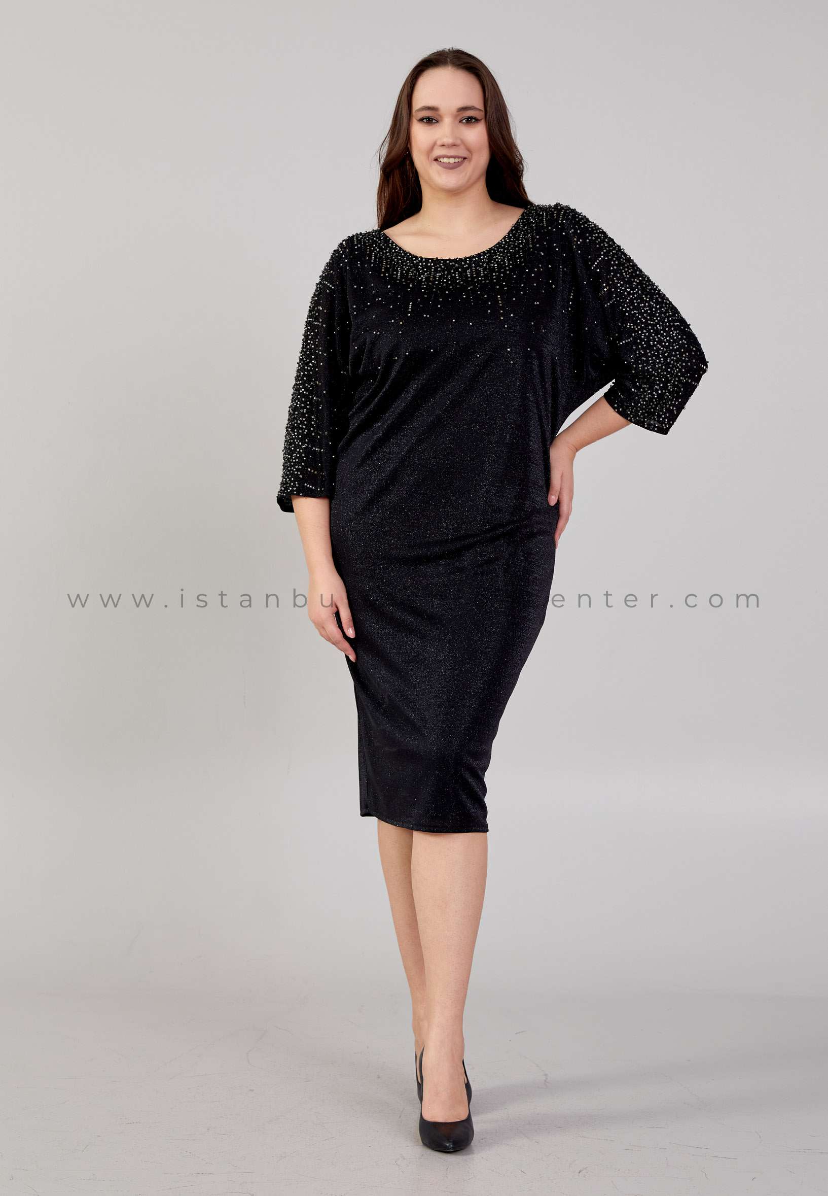 Mid length black dress plus size sale