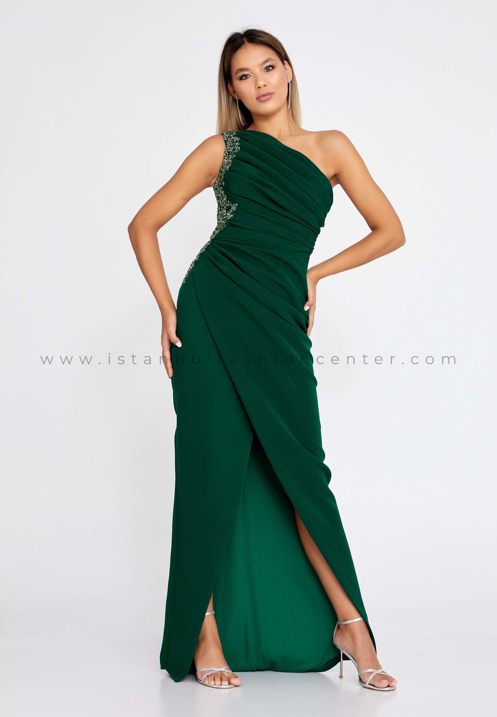 Hunter Green Dress - One-Shoulder Maxi Dress - Sleeveless Dress