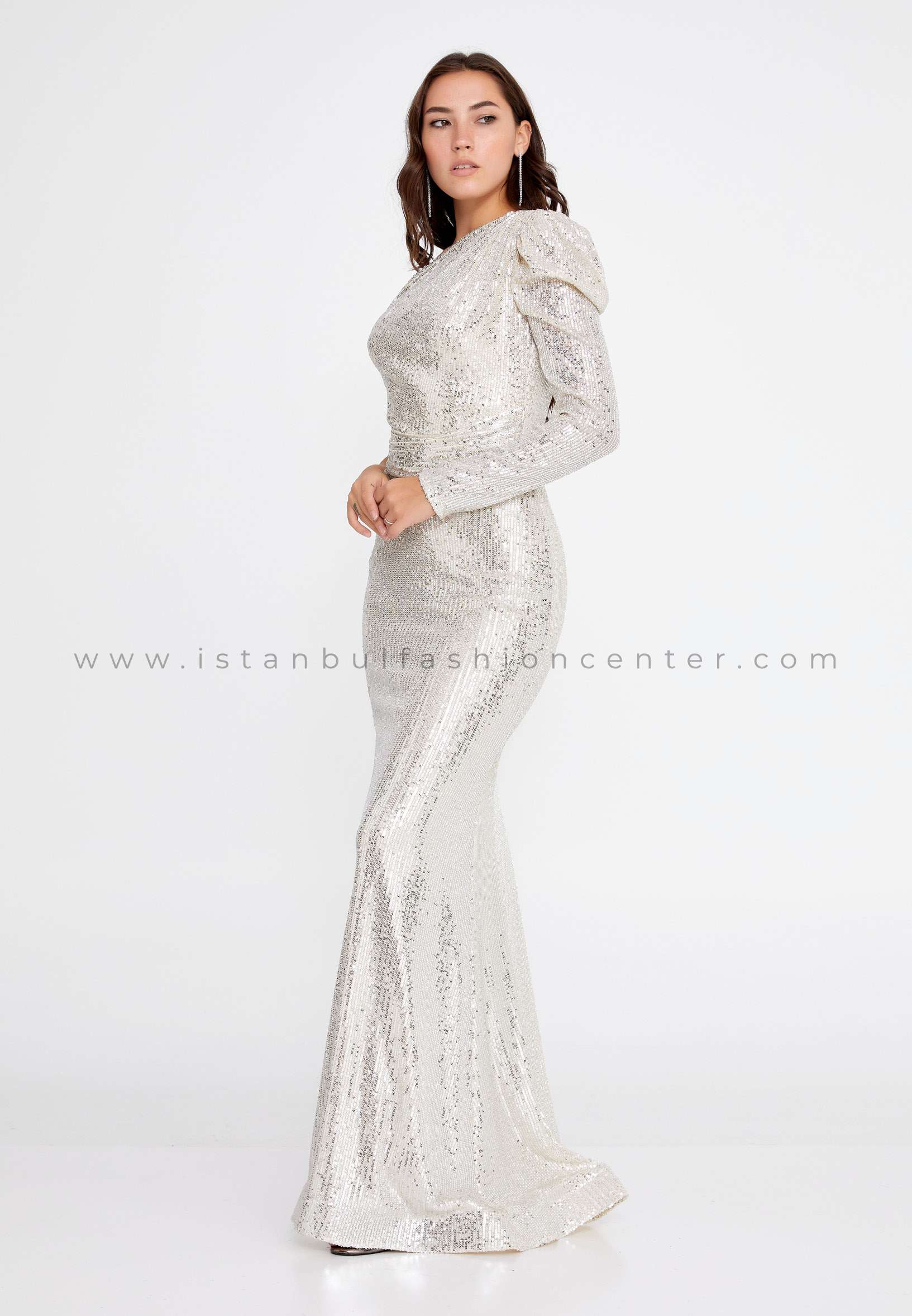 BELLİSSE Long Sleeve Maxi Sequin Mermaid Plus Size Beige Silver Wedding ...