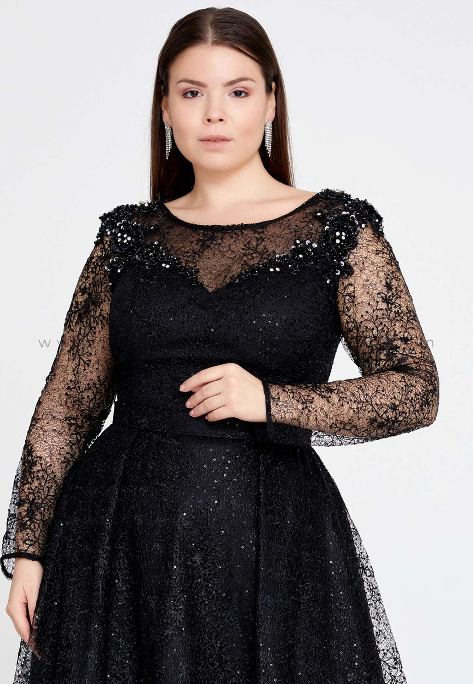 Bare gør Høflig stribe BUQLE DESIGN Long Sleeve Maxi Lace A - Line Plus Size Black Prom Dress  Bql2471syh