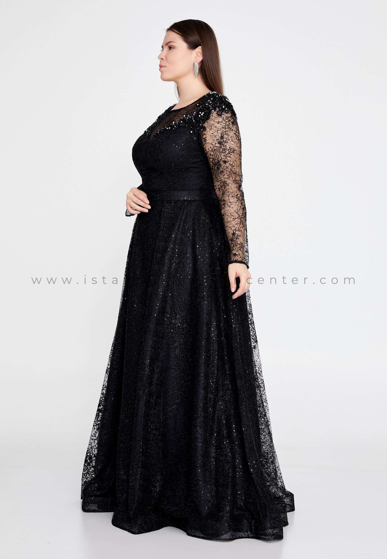 Style #2013-47 Black Lace Long Sleeve Plus Size Formal Dresses