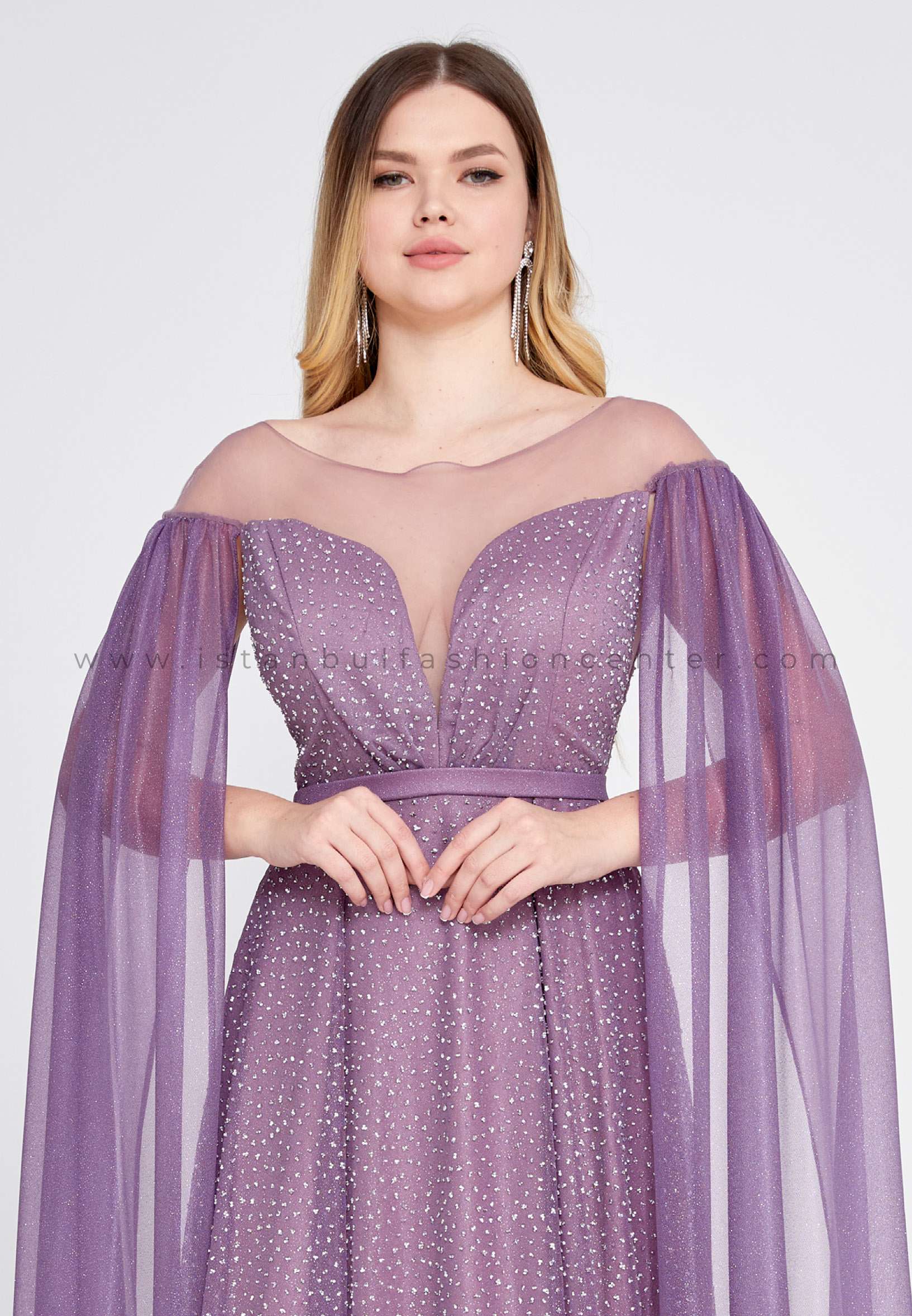 BUQLE DESIGN Long Sleeve Maxi Tulle A - Line Regular Purple Prom Dress  Bql2437lıl