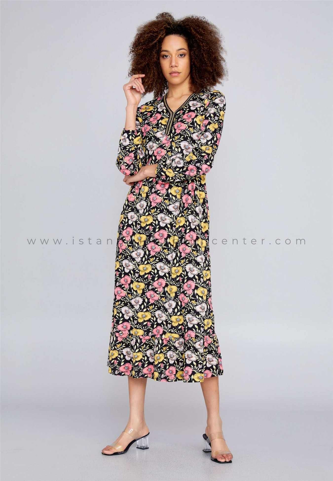 COCOON عادي كم طويل ميدي قطن زهري متعدد الألوانالجملة النسائية فستان فضفاض  CCNP29529org | Istanbul Fashion Center