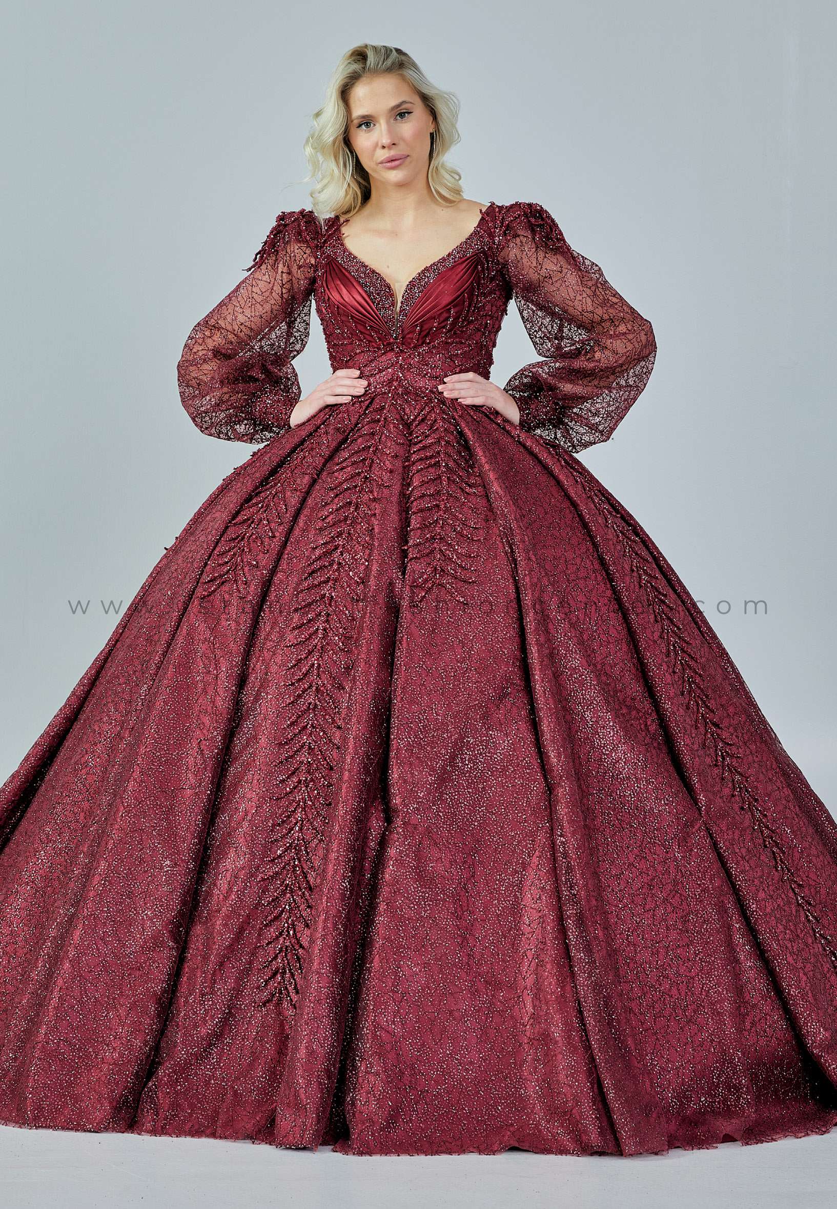 Red Rosette Flowers Off-shoulder Engagement Ball Gown - VQ