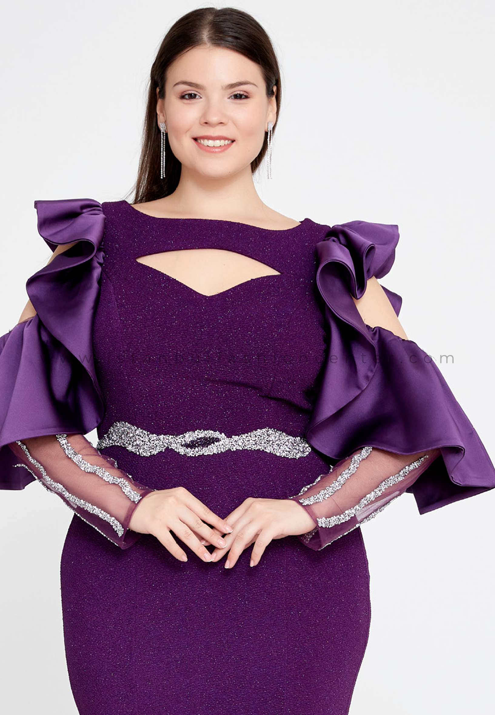 DONNA MIRANDA Long Sleeve Maxi Lycra Mermaid Plus Size Purple Wedding Guest  Dress Dmr3469mor