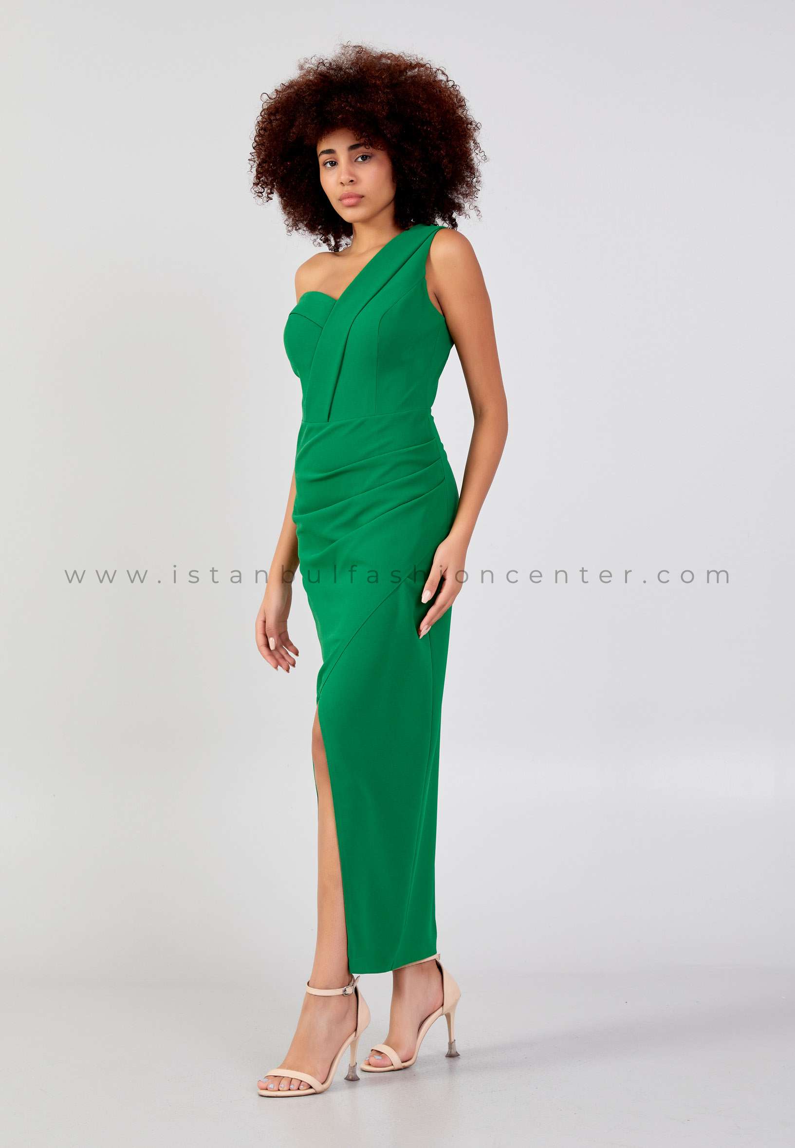 Green one shoulder midi clearance dress