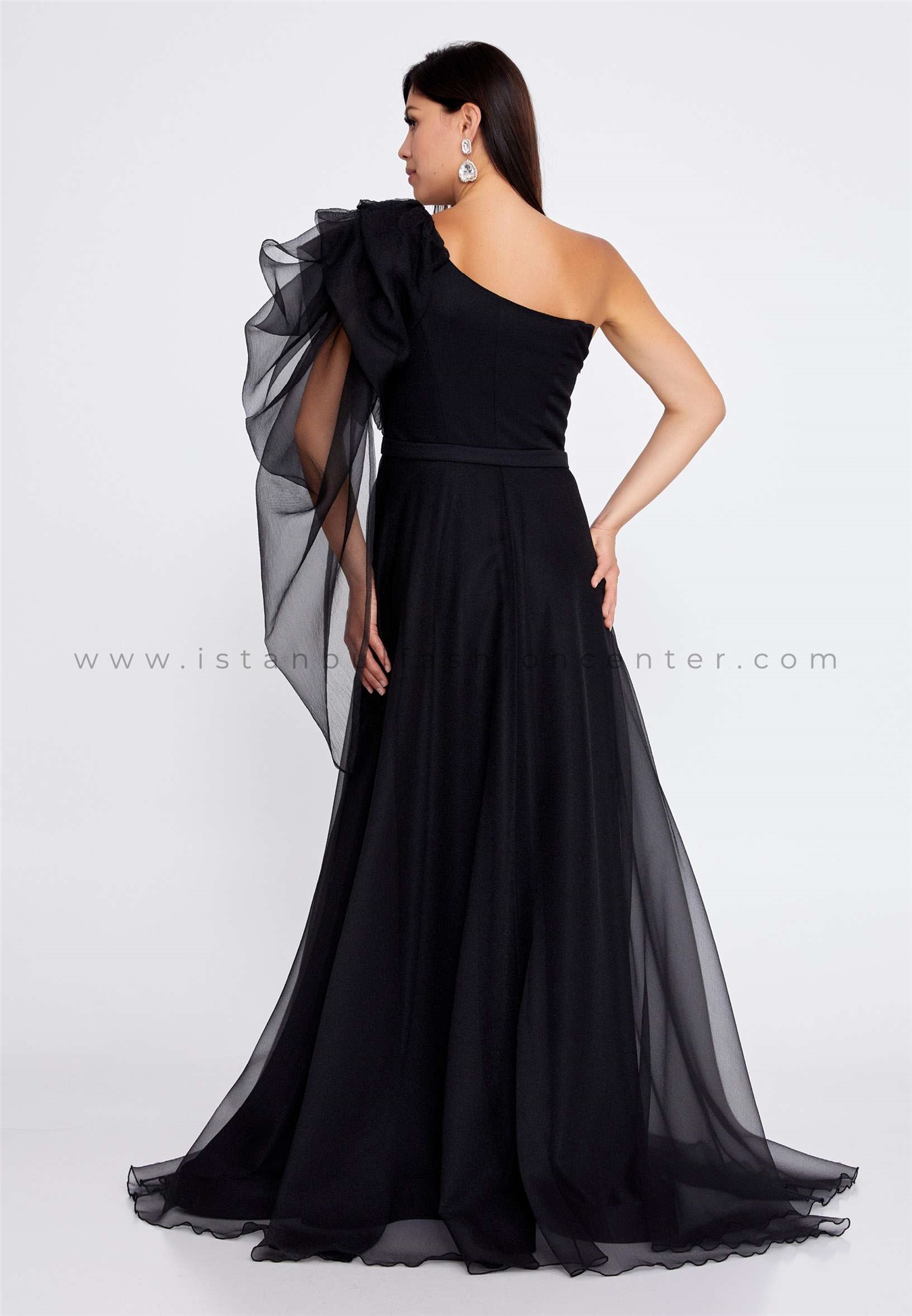 One Shoulder Maxi Tulle A Line Regular Black Prom Dress Drs2030syh