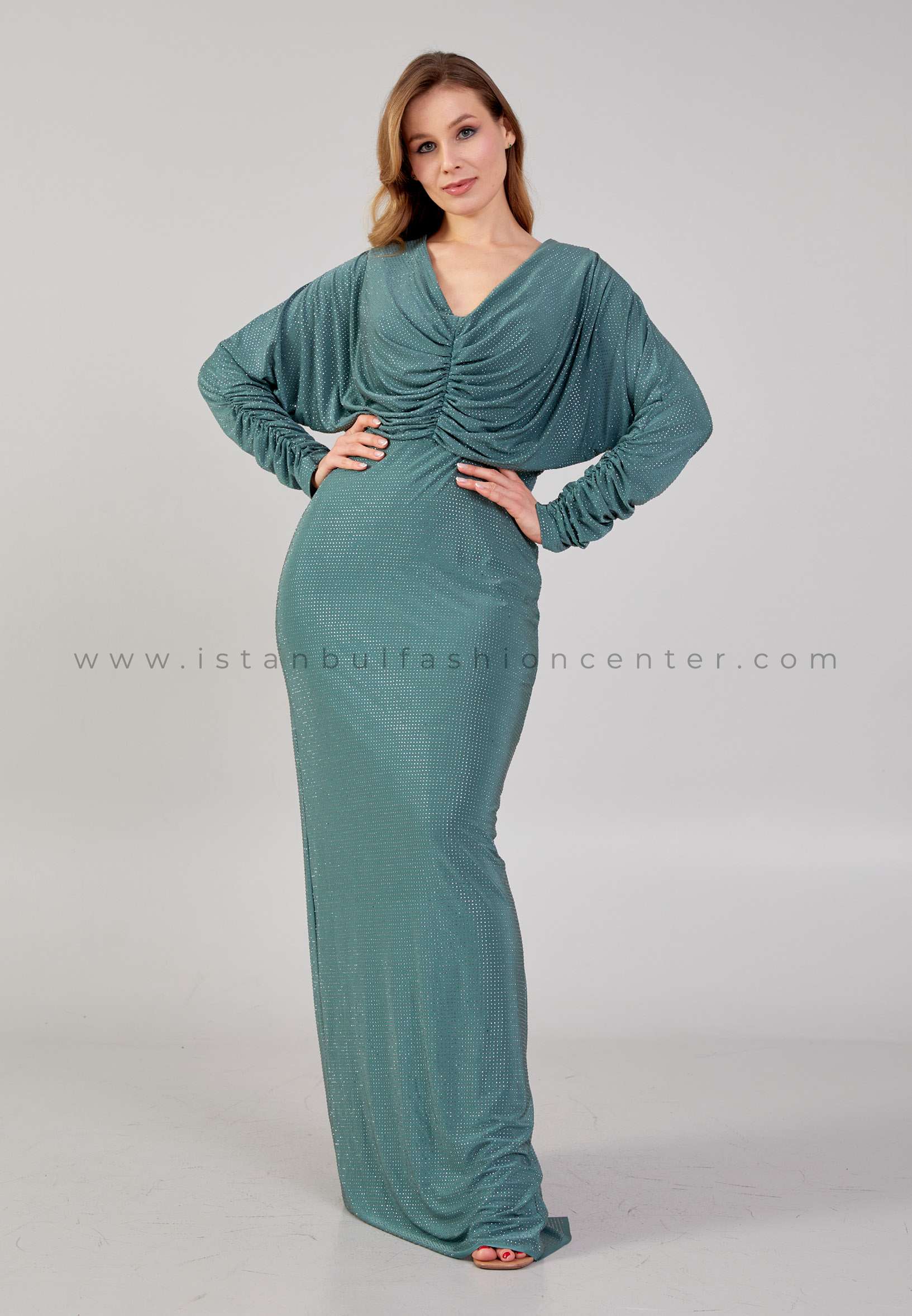 ELYS ON Manche longue Maxi Lycra Colonne Grandes Tailles Verte Robe de Mariage Ely3026cag