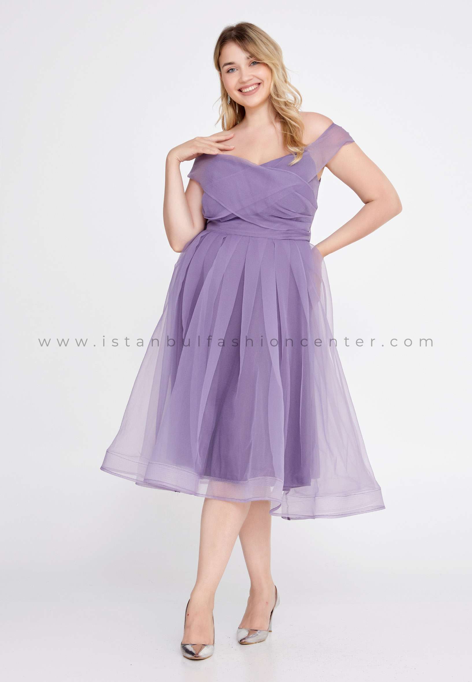 Australsk person gøre det muligt for syndrom ERŞE BREEZE Off Shoulder Midi Tulle A - Line Plus Size Purple Prom Dress  Brz6046-blav