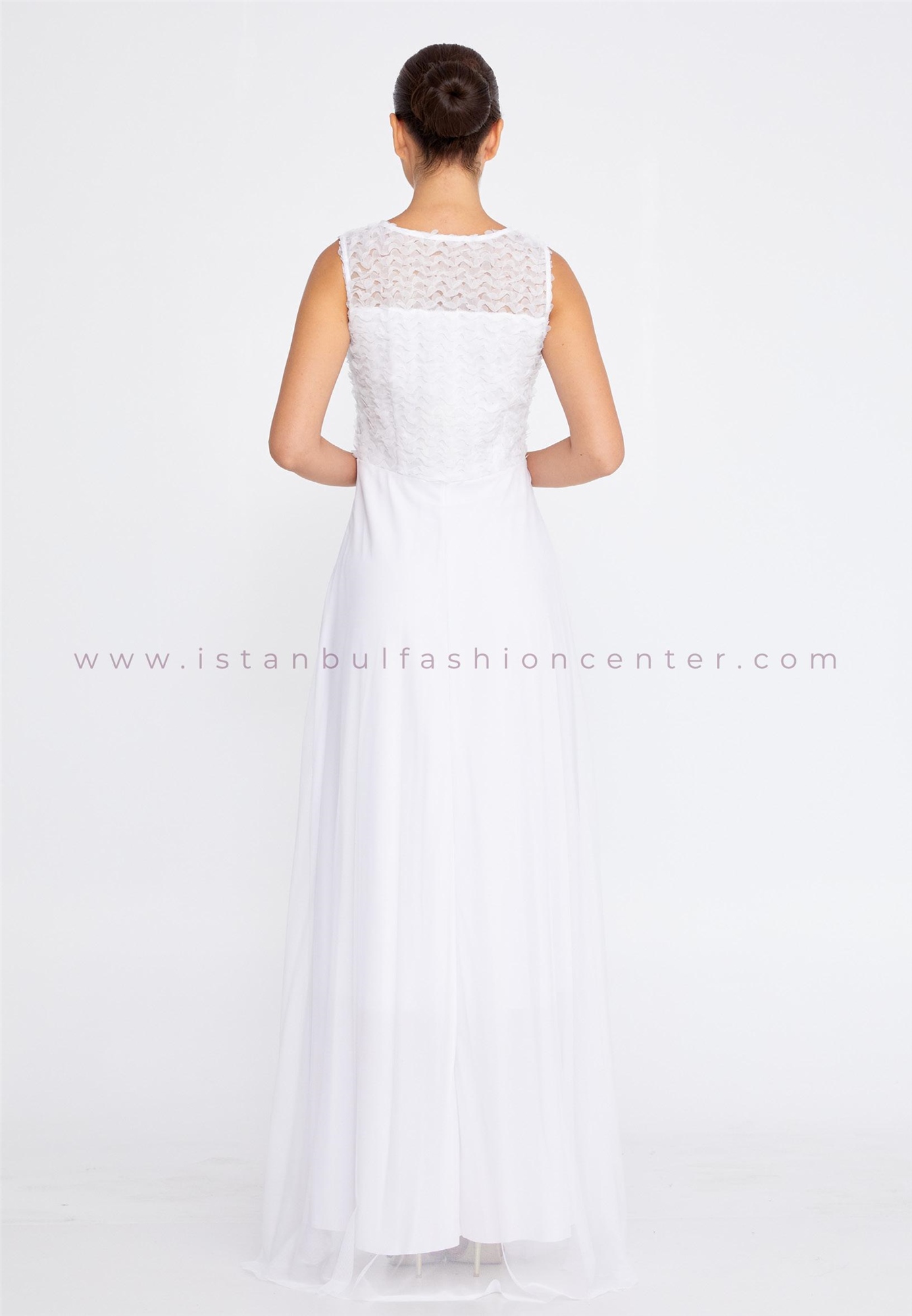 ESPENICA Sleeveless Maxi Tulle Column Regular White Wedding Guest Dress  Esn13341ekr